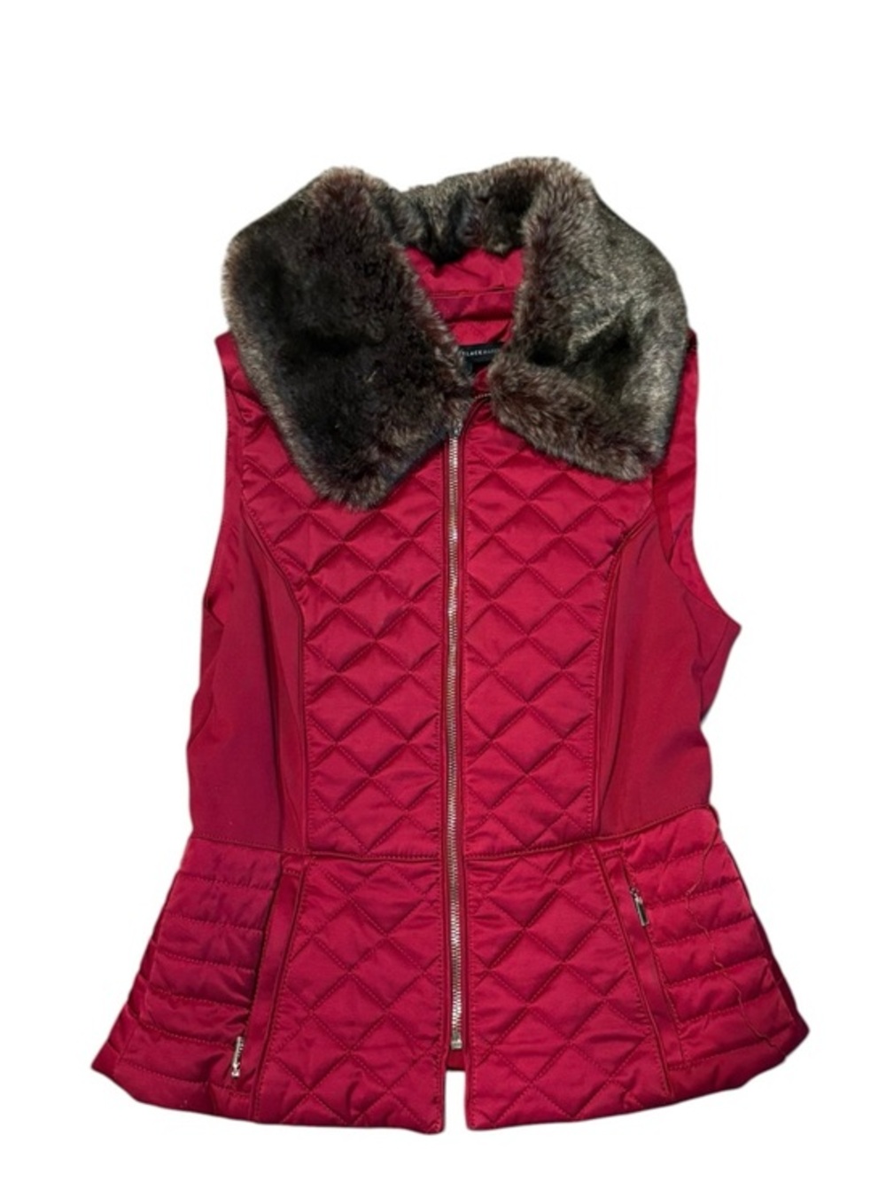 White House black market burgundy brown faux fur sweater vest